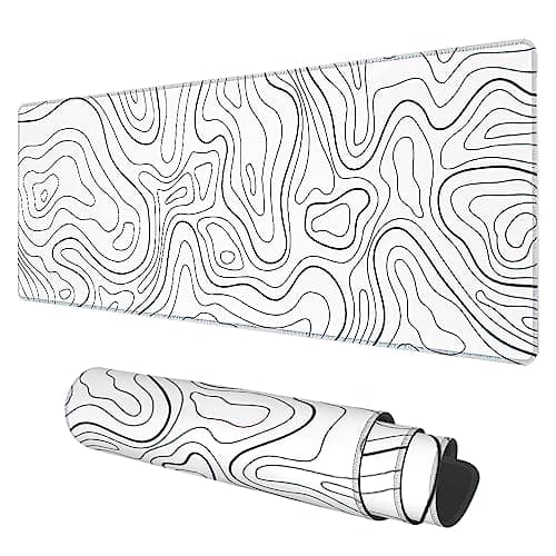 Desk Mat White Topographic Contour Map Extended Gaming Mouse Pad Large 315x118 Big Mouse Pad with NonSlip Base and Stitched Edge Long Computer Keyboard Mouse Mat for Home Office Work