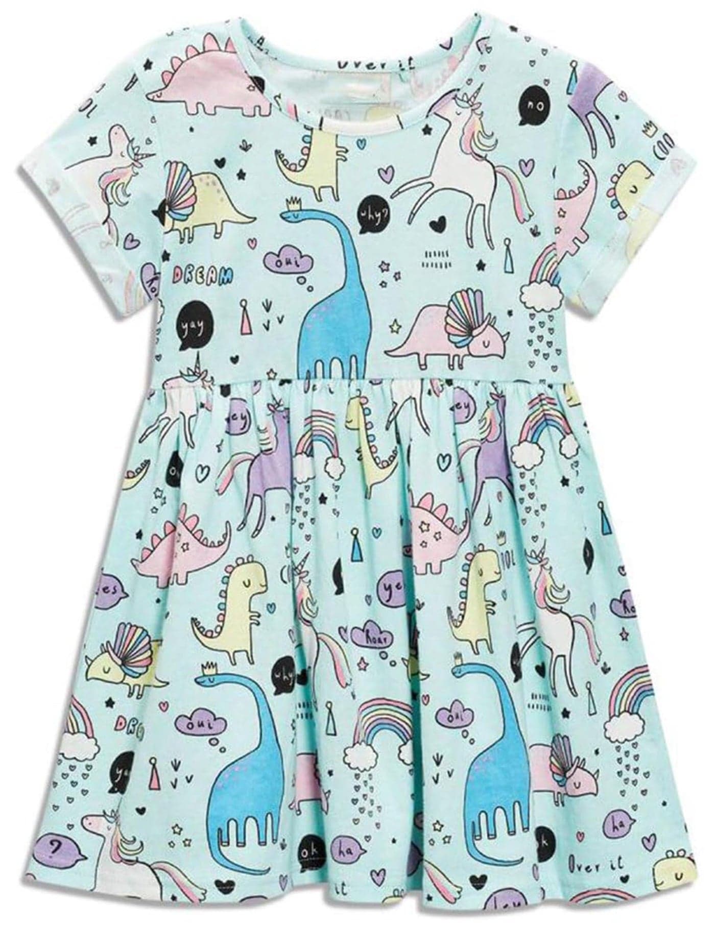 Toddler Girl's Dinosaur Summer Dresses Clothes,Short Sleeve Casual Outfits 3t Blue