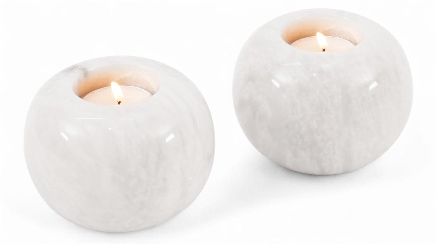 SPESHSTONES Marble Tealight Candle Holder 4 Inch White Stone Votive Candle Holders for Centerpiece Dining Table Decor - Ideal Small Tea Lights Candles Set of 2 for Birthday & Wedding Decorations
