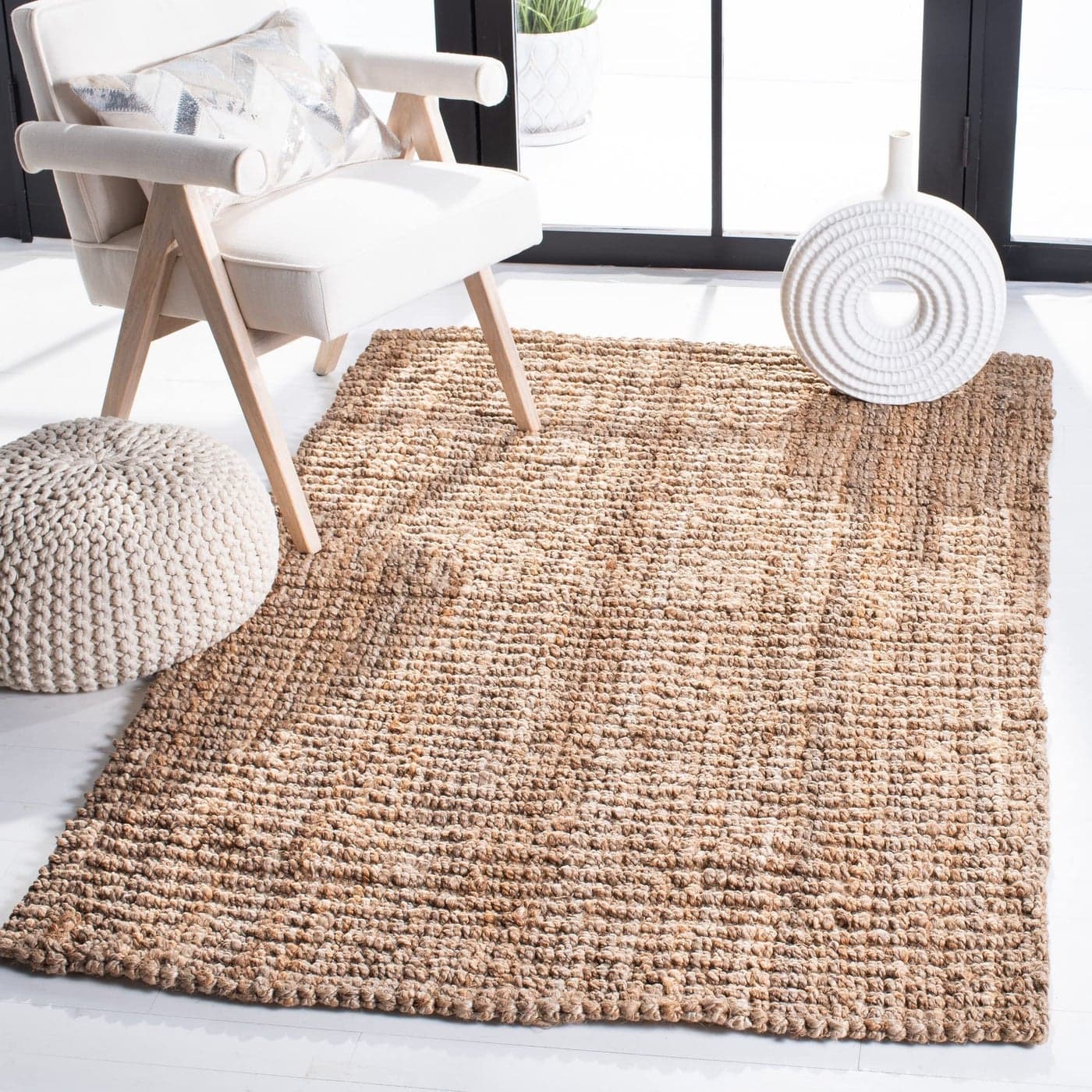 SAFAVIEH Area Rug 3x5 Natural Fiber Collection Natural Brown Handmade Jute Farmhouse Style Chunky Textured Thick Pile NF447A