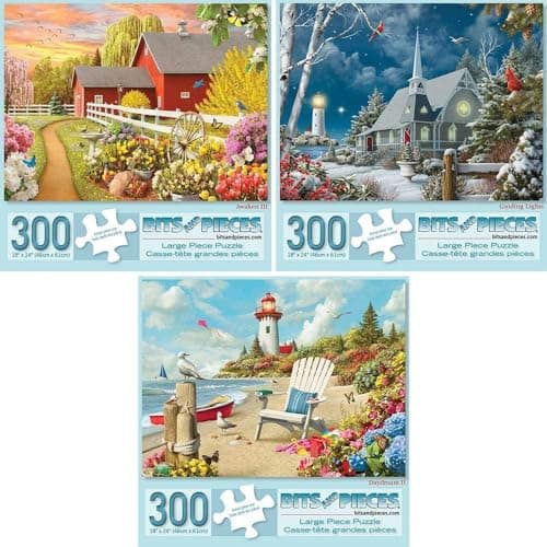 Bits and Pieces Value Set of 3 Large Piece Jigsaw Puzzles for Adults Awaken Guiding Lights Daydream by Alan Giana 300 or 500 Piece Puzzles 18 x 24 Each Premium RandomCut Fit