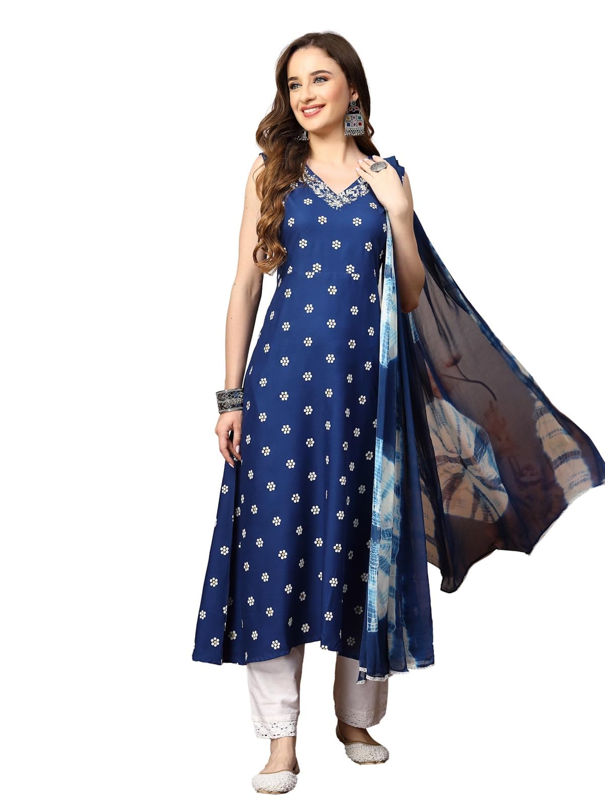 Stylum Women's Floral Printed & Embroidered Rayon A-Line Kurta Dupatta Set
