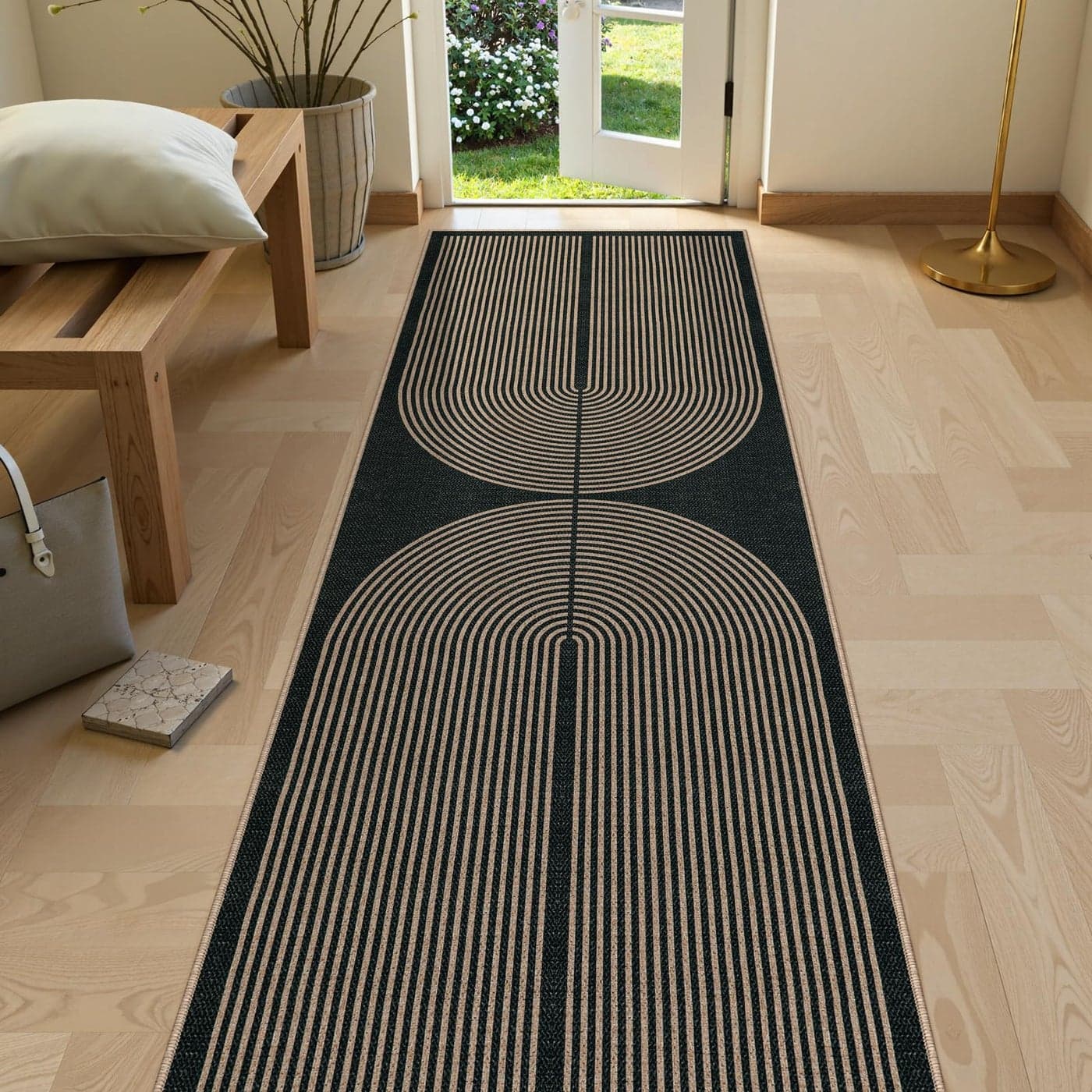 Lahome Modern Rainbow Kitchen Runner Rug 2x8 Easy Jute Rug Runners for Hallways Entry Farmhouse Indoor Outdoor Carpet Contemporary Washable Non Slip Runner for Laundry Room Porch