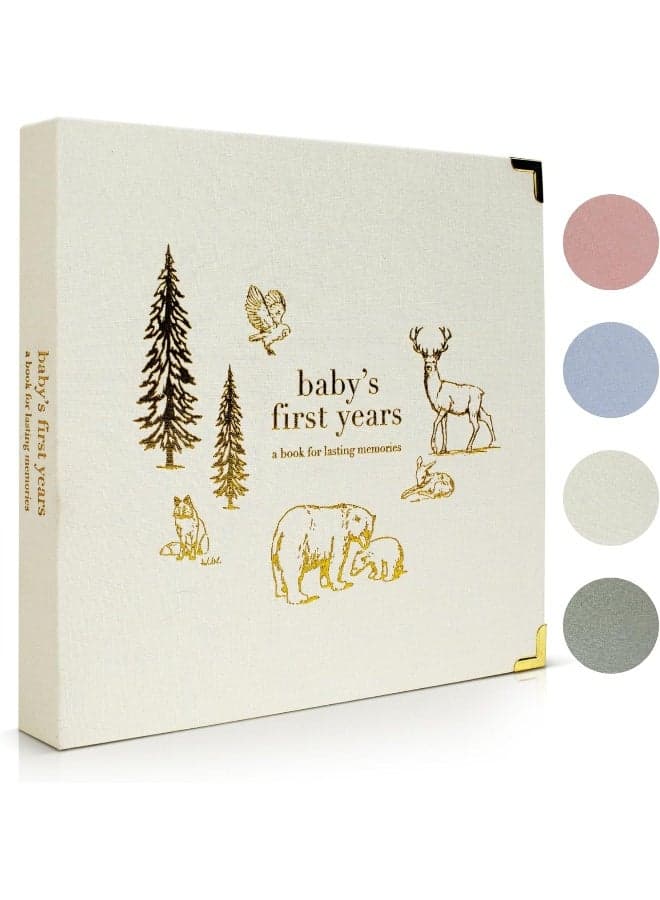 Beautiful Baby Memory Book for Modern Families - First 5 Years Gender Neutral Journal Records All Your Baby Girl or Boy's Milestones - Linen Keepsake Album To Collect Photos and Precious Memories