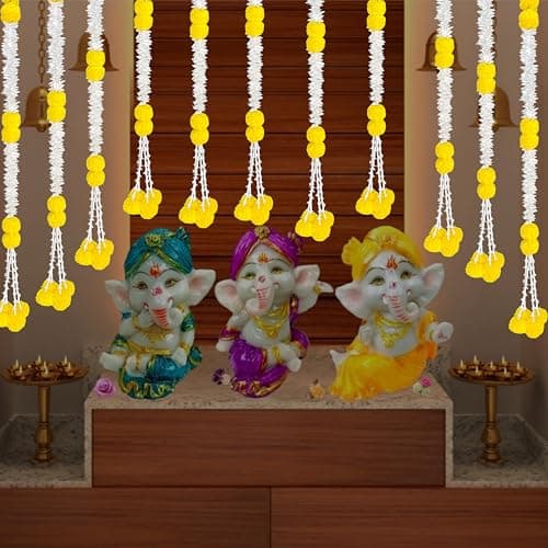 Rajasthan Kraft Artificial Gajra & Marigold Garland with Tuberose Strings | Pack of 7 | 44 Inch Long | Traditional Festival & Wedding Home Dcor for Diwali, Makar Sankranti & Pooja(RK-GJ7-7)