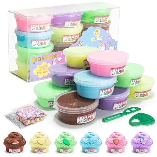 YasTant Slime Kit for Girls and Boys Safe and Fluffy Slime for Kids Stress Relief Kids Slime Kits for Toddlers Stretchy Butter Slime Pack of 12
