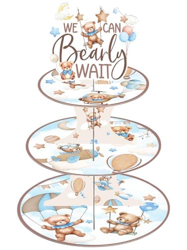 Keluna Bear Baby Shower Decorations - We Can Baby Shower Bearly Wait Decorations 3 Tier Blue Brown Bear Theme Cupcake Stand Bearly Wait Birthday Party Supplies for Gender Reveal