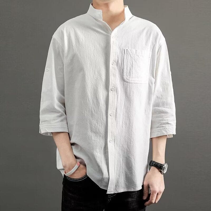 Plus Size Linen Short-Sleeved Shirt Men'S Loose Trendy Fat Plus Size Men'S Summer Cotton Linen Half-Sleeved Thin Shirt