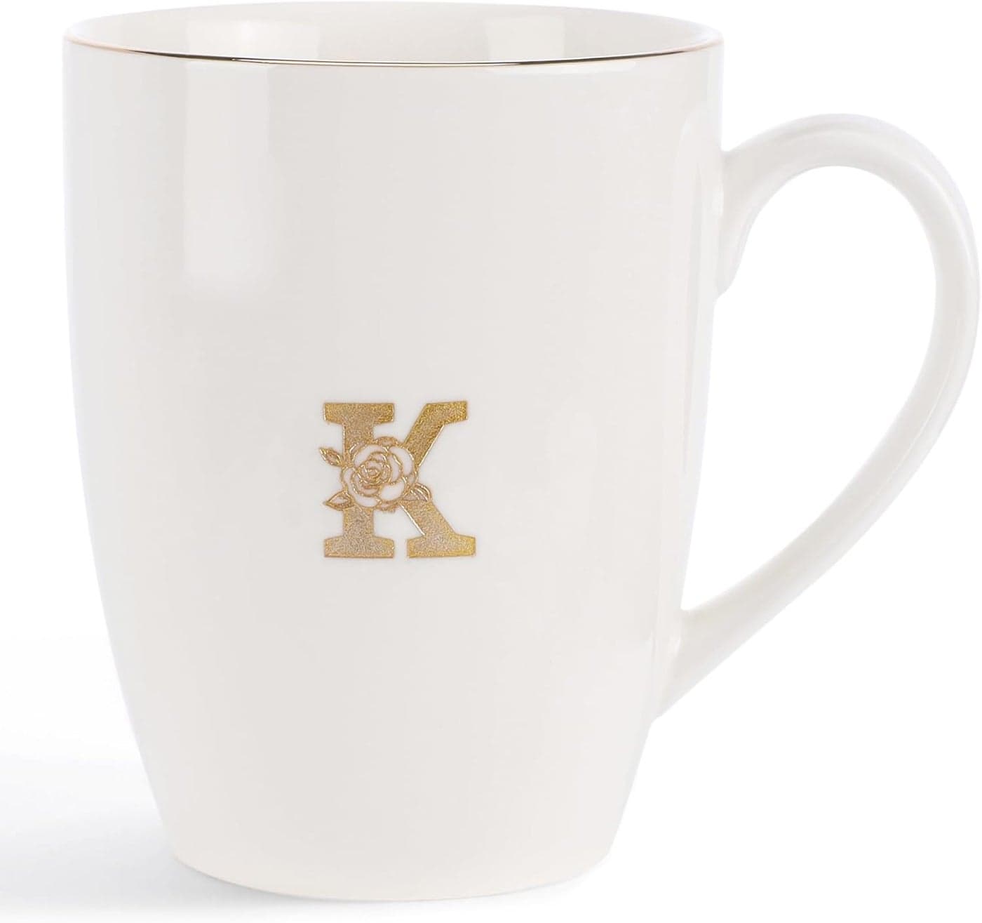 Monogram Ceramic MugsGolden Initial Coffee Cups Elegant Alphabet Tea Mugs Elegant Personalized Letter K Mug12 oz Cups for Office and Home