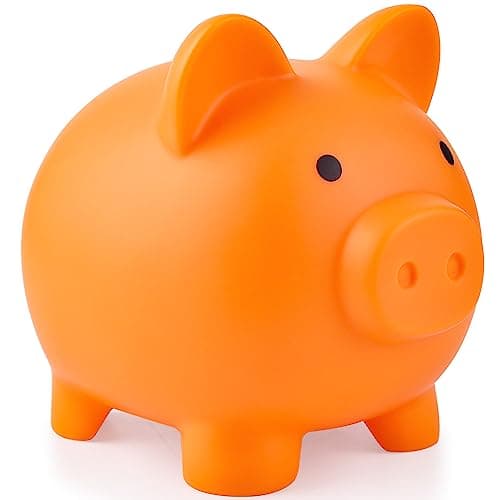 PJDRLLC Piggy Bank Unbreakable Plastic Money Bank Coin Bank for Girls and Boys Medium Size Piggy Banks Practical Gifts for Birthday Easter Christmas Orange