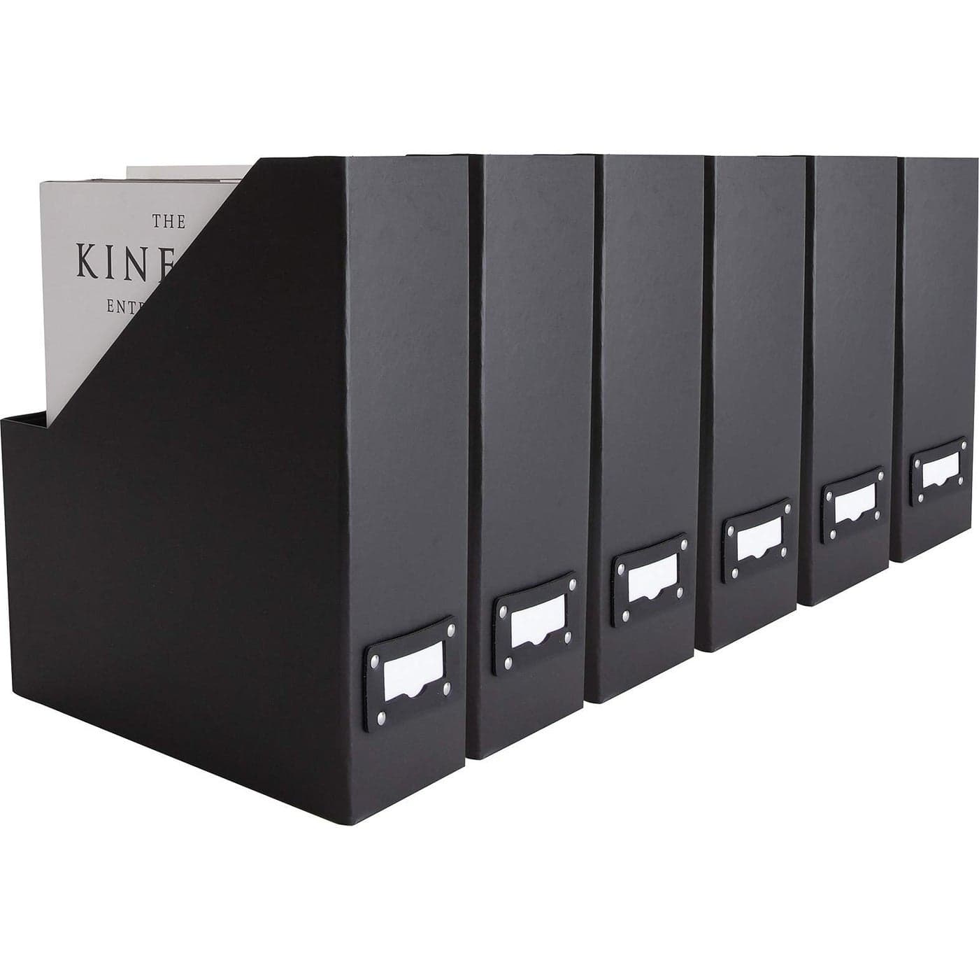 Blu Monaco Foldable Black Magazine File Holder with Leather Label Holder Set of 6 Cardboard Magazine File Boxes Desk File Organizer
