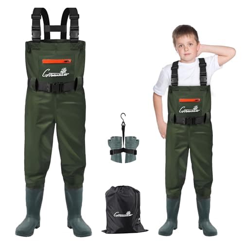 GREENWATER Kids Chest Waders Youth Fishing Waders with Boots Waterproof for Children Boys Girls Hanger Bag Included GREEN 67Y