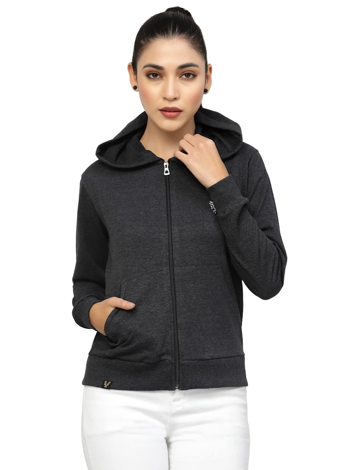 UZARUS Women's Cotton Anthra Sweatshirt Regular Fit Hoodie (Dark MILANGE_2XL)