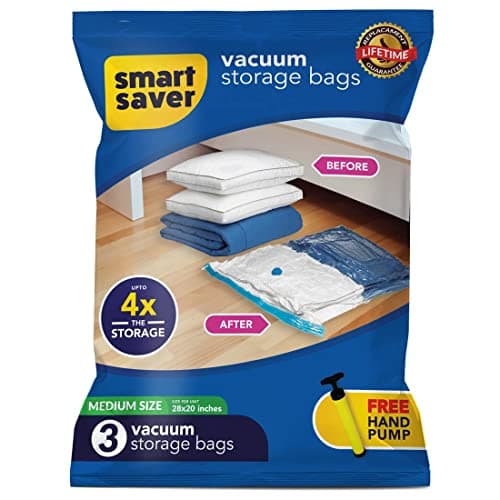 Smart Saver 3 Medium Vacuum Bags For Travel, Space Saver Bags Compression Storage Bags For Clothes, Comforters, Blankets Vacuum Sealer Bags With Travelling Hand Pump - Size (50X70Cm) - Plastic, Blue