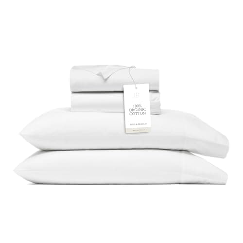 BOLL & BRANCH Signature Hemmed Sheet Set - Twin, White - Luxury 100% Organic Cotton - Includes 1 Flat, 1 Fitted, 2 Pillowcases - Buttery Soft