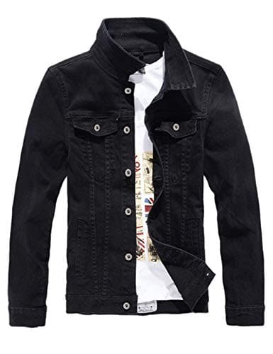 DSDZ Mens Classic Slim Fit Motorcycle Denim Jean Jacket Coat M asian 2XL Black