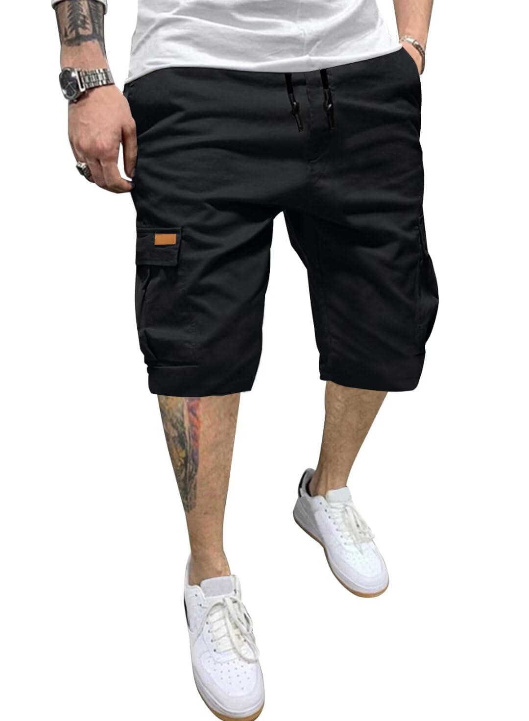 Dokotoo Men Mens Casual Cargo Shorts Big Tall Knee Length Linen Shorts Authentics Jean Outdoor Hiking Multi Pockets Stretch Beach Hiking Shorts Black 40