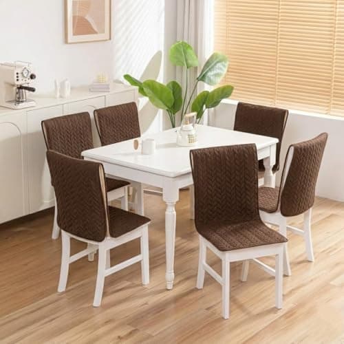 HOMETHREADS Non-Slip Chair Cover-Universal Fit for Kitchen & Dining Chairs-Cushioned Comfort – Stylish Machine Washable Seat Cover -145x45Cm (Brown, Pack of 6)
