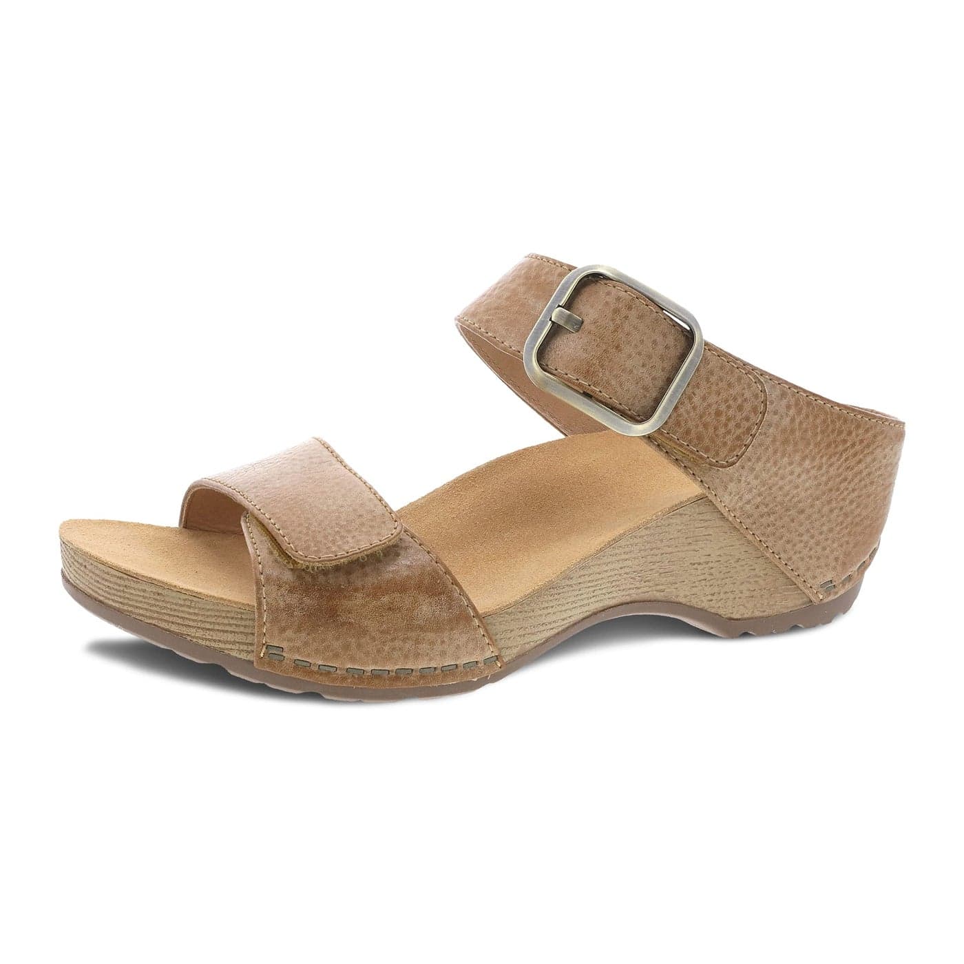 Dansko Tanya SlipOn Wedge Sandal for Women Cushioned Contoured Footbed for AllDay Comfort and Support Hook Loop Strap with Buckle Detail Lightweight Rubber Outsole Tanya Tan 859 M US