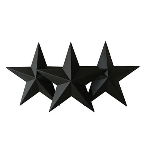 CVHOMEDECO. Country Rustic Antique Vintage Gifts Black Metal Barn Star Wall/Door Decor, 12-Inch, Set of 3.