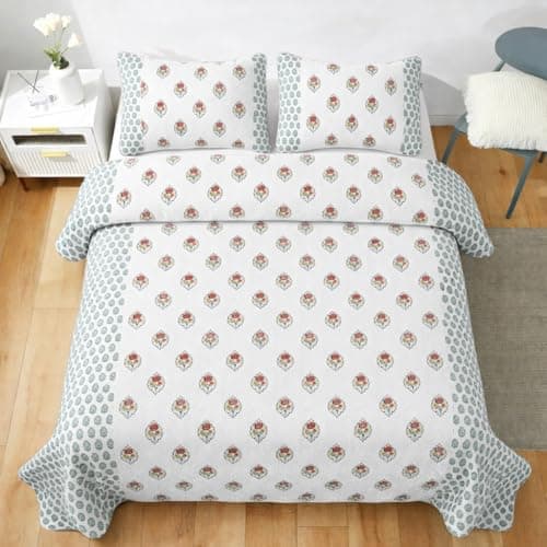 COZY FURNISH Microfiber Cotton Quilt Queen Bedspreads/Reversible Throw Blanket Bohemian Bedspread, Handmade Block Printed Quilt, Bedspread, Bohemian Bedding BedCover 90" x 108" Inches (Green)