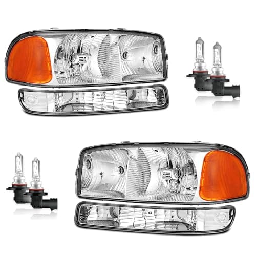 Vizotae Headlights for 19992007 GMC Sierra for 20002006 GMC Yukon Halogen Headlamp Replacement HighLow Beam WBulbs Driver Passenger Side