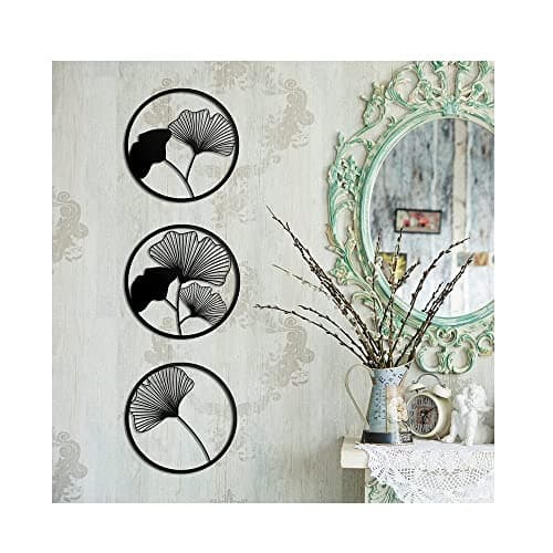 Design World Gifts and Interiors Metal Ginkgo Leaf Black Wall Art Set of 3 | Elegant Iron Wall Decor Hanging for Living Room Bedroom Office Hallway Hotel | Contemporary Large Wall Sculpture for Home Decoration