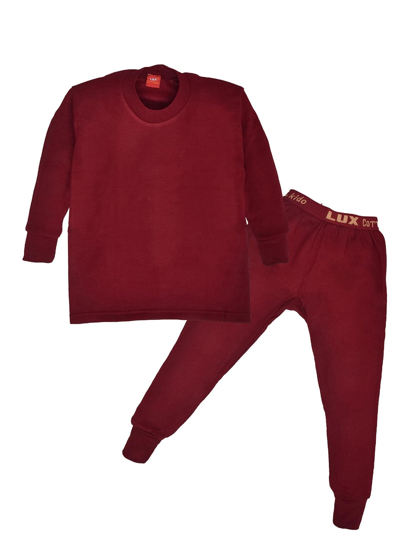Lux Cottswool KIDO Girl's Maroon Winter wear Thermal Full Sleeves Body Warmer top and Trouser Set (Size : 45cm)
