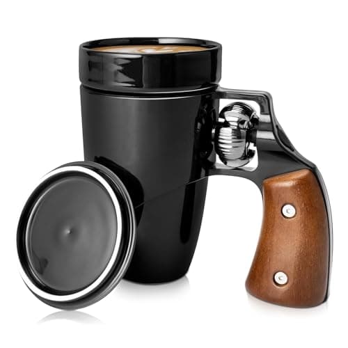 VIREESR Novelty Coffee Mugs for Men Ceramic Funny Gun Cup Revolver Mugs Birthday Gifts for Father Black Cool Unique Coffee Mug for Men Fathers Day Dad Gifts16 oz BLACK