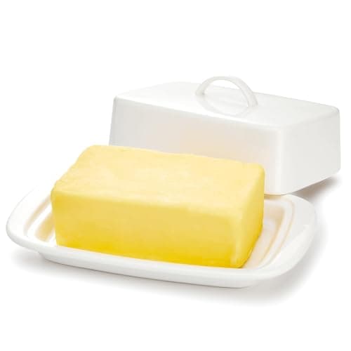 Sweese Large Butter Dish with Lid for Countertop, Porcelain 8oz Butter Keeper with Handle Cover Design, 7.7 Inch Butter Container Perfect for East/West Coast Butter, White