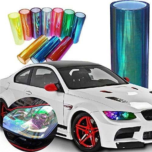 LED LIGHT 12 by 48 inches Self Adhesive Shiny Chameleon Headlights Tail Lights Fog Lights Film Sheet Sticker Tint Vinyl Film 12 X 48 Bright Fluorescence Yellow