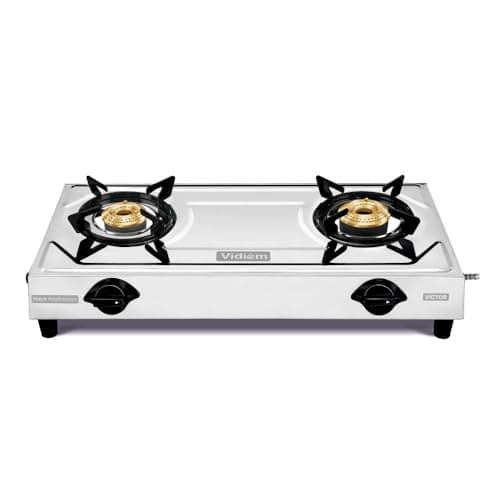 Vidiem Victor Stainless Steel Gas Stove 2 Burner| Brass Burners | Mirror Finish | Large Cooking Space | Anti-Rust | High Efficiency | ISI Certified | 5 Year Warranty