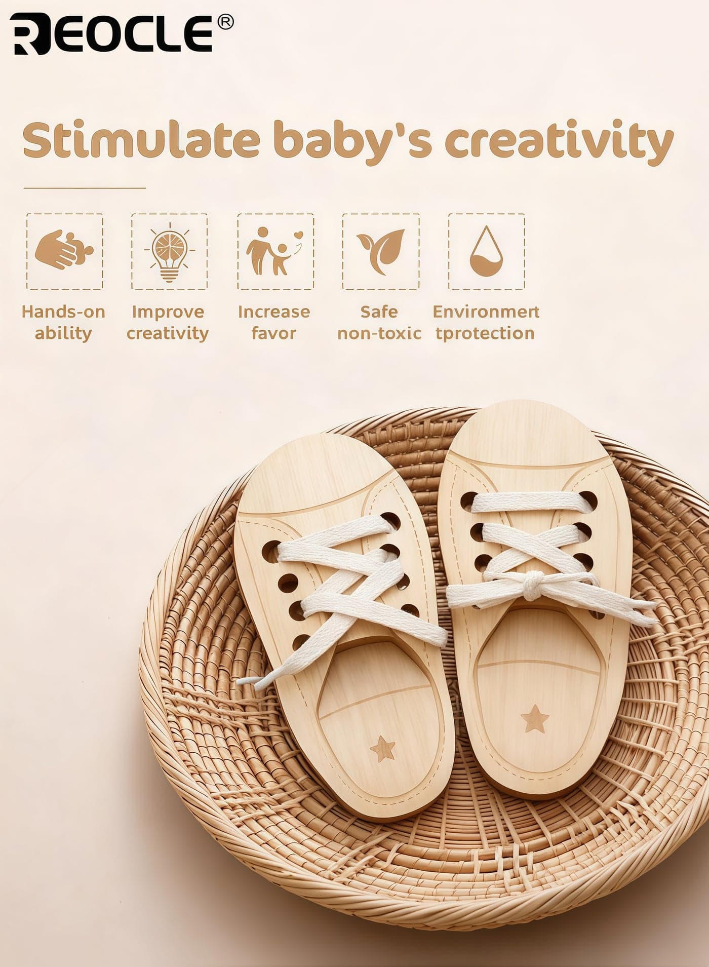 Kid's Wooden Shoe Tying Practice Kit with Lacing Thread and Step-by-Step Guide Developmental Toy with Fine Motor Skill Training for Kids