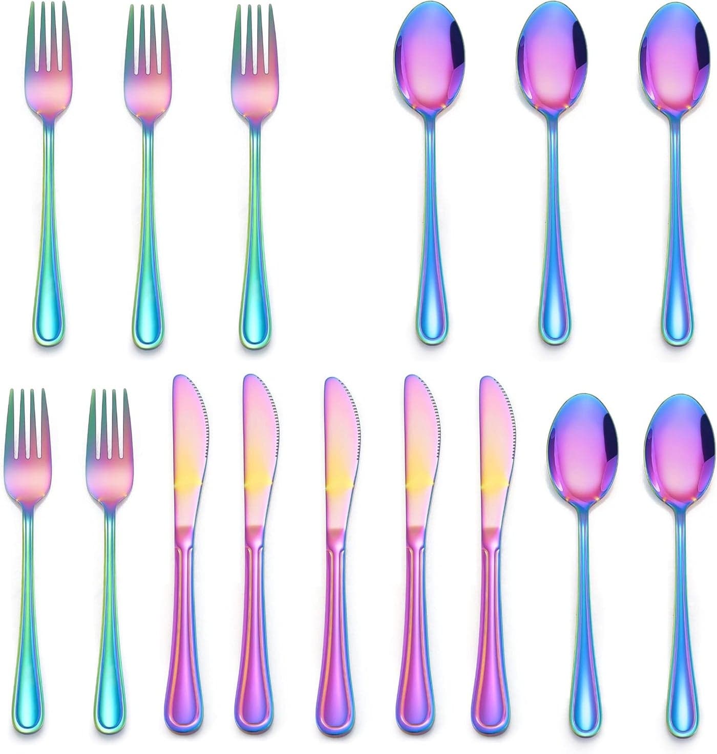 LIANYU 15Piece Rainbow Kids Silverware Set Stainless Steel Toddler Utensils Flatware Set Child Cutlery Tableware Set for 5 Include knife Fork Spoon Mirror Finished Dishwasher Safe