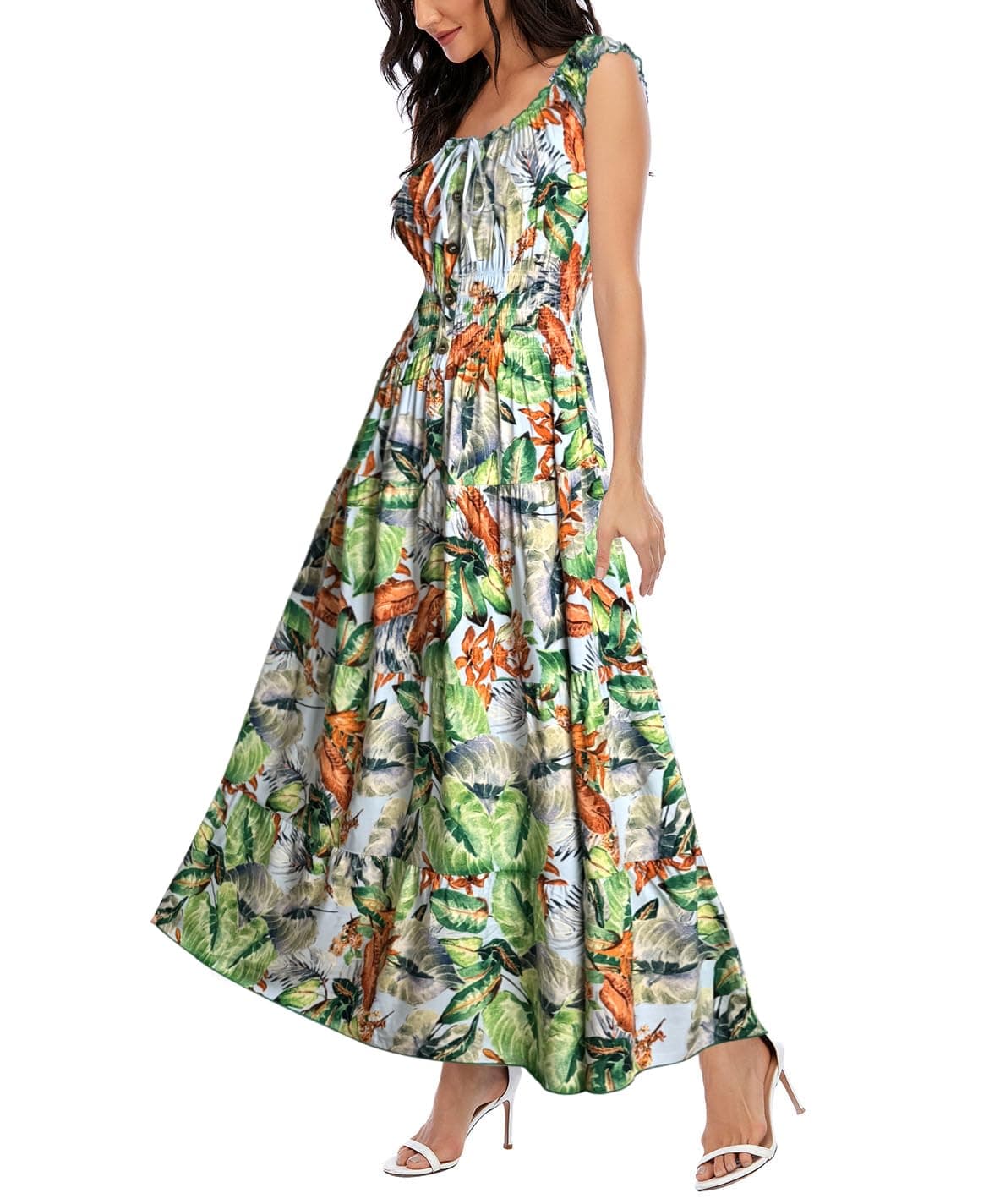 OSTOO Women's 2025 Summer Boho Floral Print Tiered Casual Flowy Long Maxi Dress(Light Blue,XL)