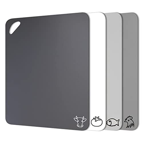 Fotouzy Plastic Cutting Board Flexible Mats With Food Icons, Set of 4, BPA-Free, Non-Porous, Upgrade 100% Anti-skid back and Dishwasher Safe, Modern Neutral Colors