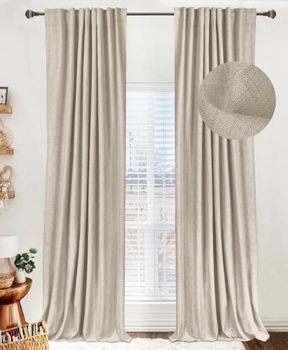 100 Blackout Shield Linen Blackout Curtains for Bedroom 96 Inches Long Back TabRod Pocket Living Room Drapes Thermal Insulated Blackout Curtains 2 Panels Set 50 W x 96 L Oatmeal