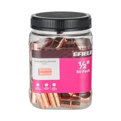 Pro 50 Pack EFIELD 12 X 12 Copper Coupling With Stop LF Copper Plumbing Fittings with Sweat Solder ConnectionCOPPER001
