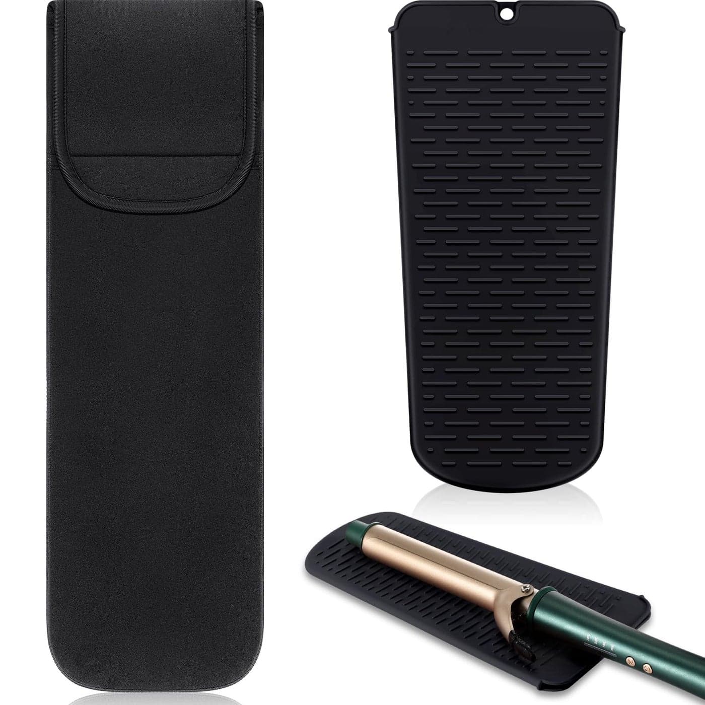 Shappy 2 Pieces Curling Iron Travel Case Cover Heat Resistant Flat Iron Holder Case Sleeve Neoprene Straightener Holder and Silicone Hot Tools Flat BagClassic Style