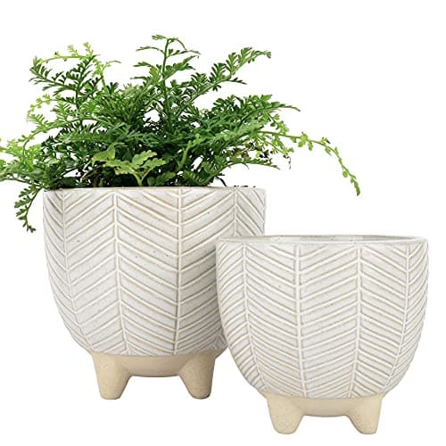 LA JOLIE MUSE Ceramic Footed Flower Plant Pots 67 51 Inch Boho Decor Indoor Planters with Drainage Home Decor Gift Beige