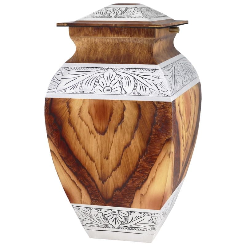 NANIURN Urn for Ashes for Women & Male, Cremation Urns for Human Ashes Adult Female and Man, Funeral Decorative Urns, Large Square Model, Brown Wood Texture, Burial, Aluminium - Full Size