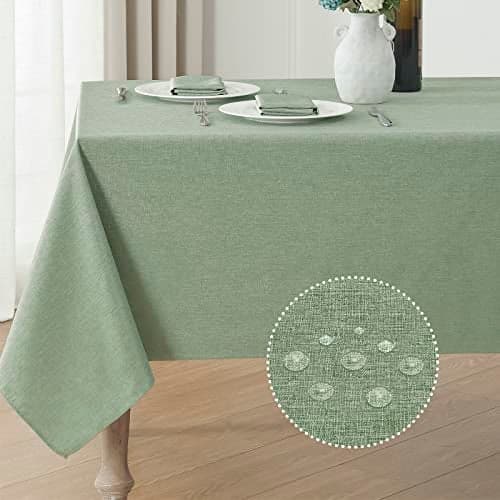 Veblandy Rectangle Tablecloth Linen Textured Waterproof Stain Resistant Table Cloth Wrinkle Free Decorative Fabric Farmhouse Table Cover for DiningPartyBuffetWedding 60 x 120 Inch Sage Green