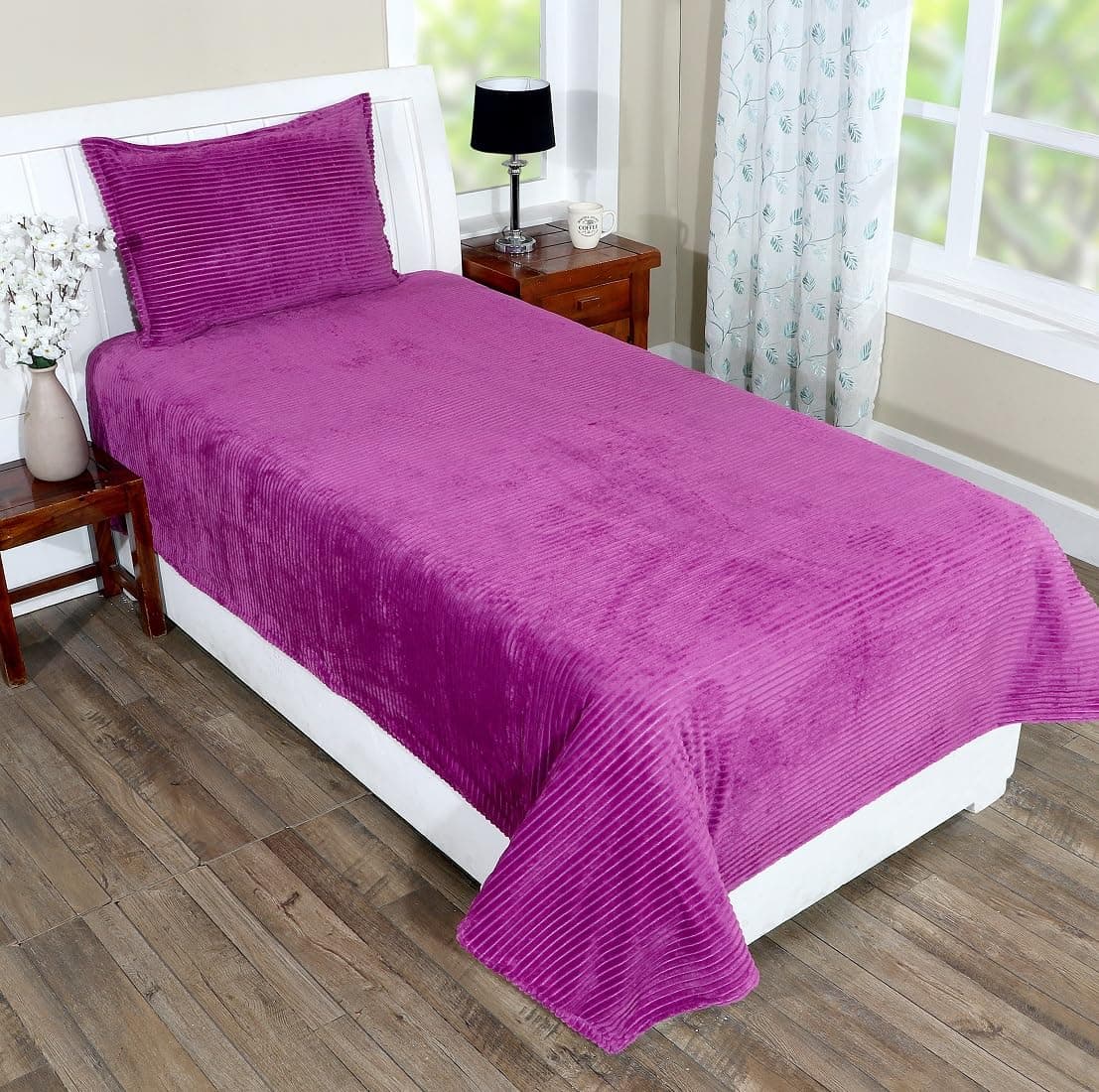 RD TREND 190 GSM Flannel Warm Bedsheets for Winter Single Bed(60x90 Inches) with 1 Pillow Cover Size (18x28 Inches) Color- Dark Pink