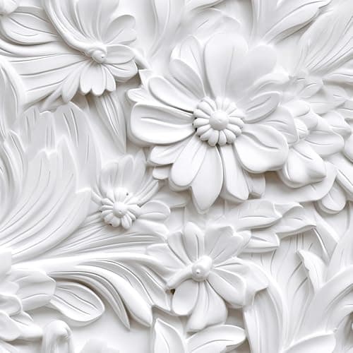 LACHEERY 3D Embossed Wallpaper White Floral Peel and Stick Wallpaper Modern Self Adhesive Removable Leaf Flower Contact Paper for Cabinets and Drawers Bedroom Living Room Wall Paper Roll 17.5"x80"