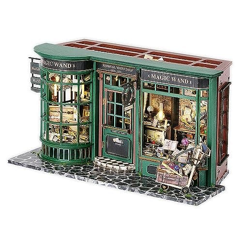 TuKIIE DIY Miniature Dollhouse Kit with Furniture 124 Scale Creative Room Opened Closed Movie Inspired Wooden Doll House Plus Dust Proof for Kids Teens AdultsMagical Wand Shop