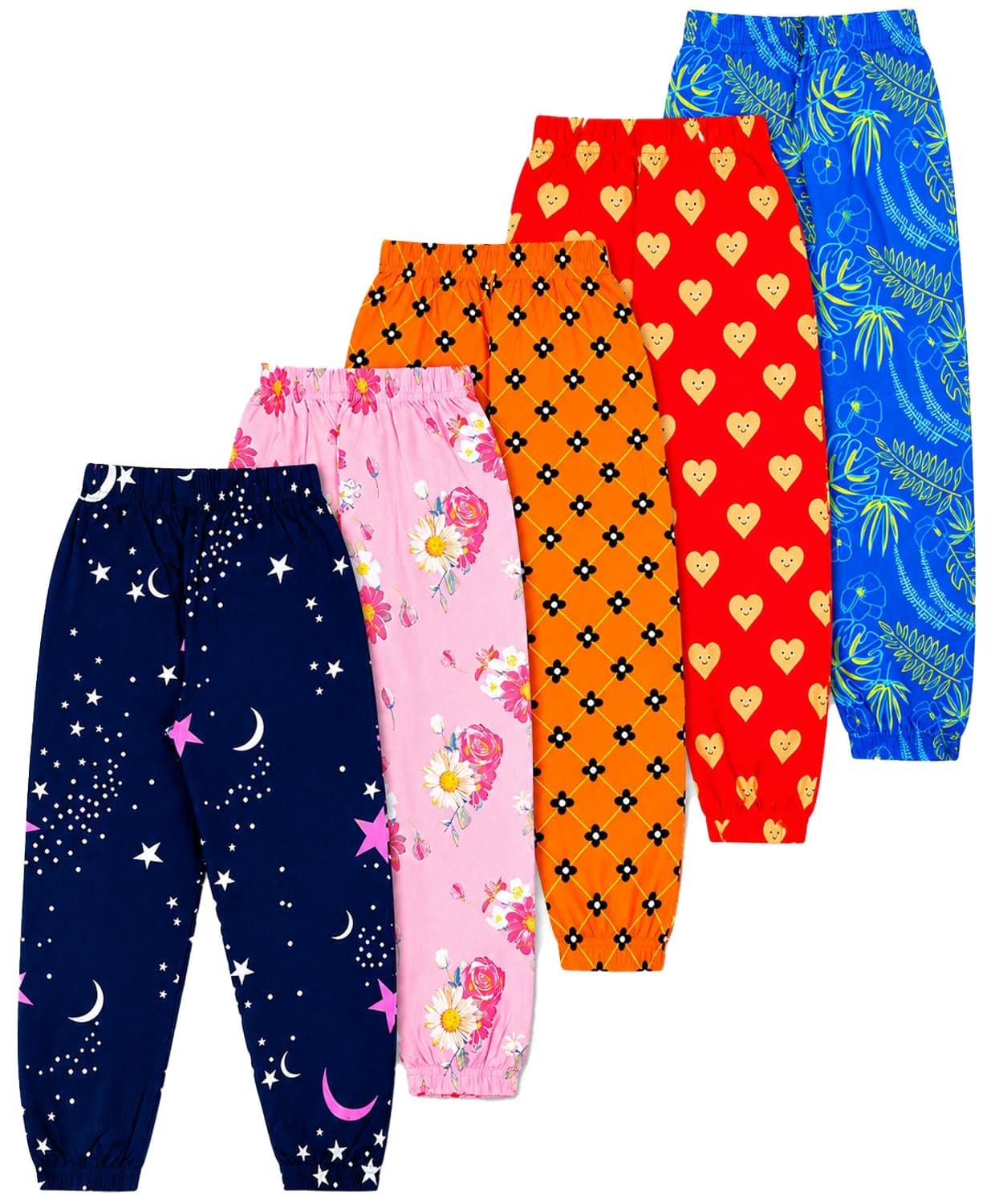 T2F Girls Cotton Regular Fit Printed Track Pant (Pack of 5)
