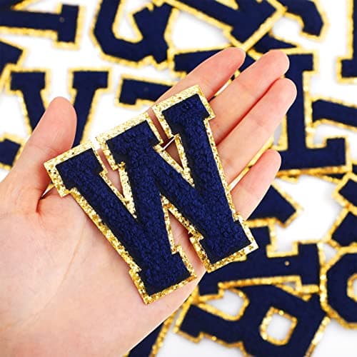 Waydress 26 Pcs Chenille Letter Iron on Patches 2.8 Inch Sew on Chenille A-z Alphabet Letter Patches for DIY Supplies(Retro Blue Style)