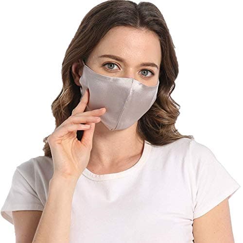 ROSEWARD 100% Mulberry Silk Grey Face Mask Reusable Adjustable with Filter Pocket-Light Gray