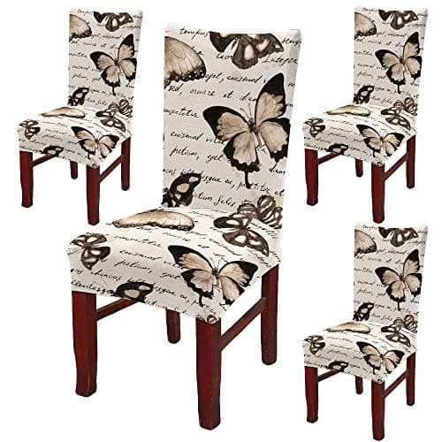 BRIDA ® Spandex Stretchable Floral Geometric Printed Dining Elastic Chair Covers Protector (Butterfly) 4 Chair Cover,Butterfly, Multicolor