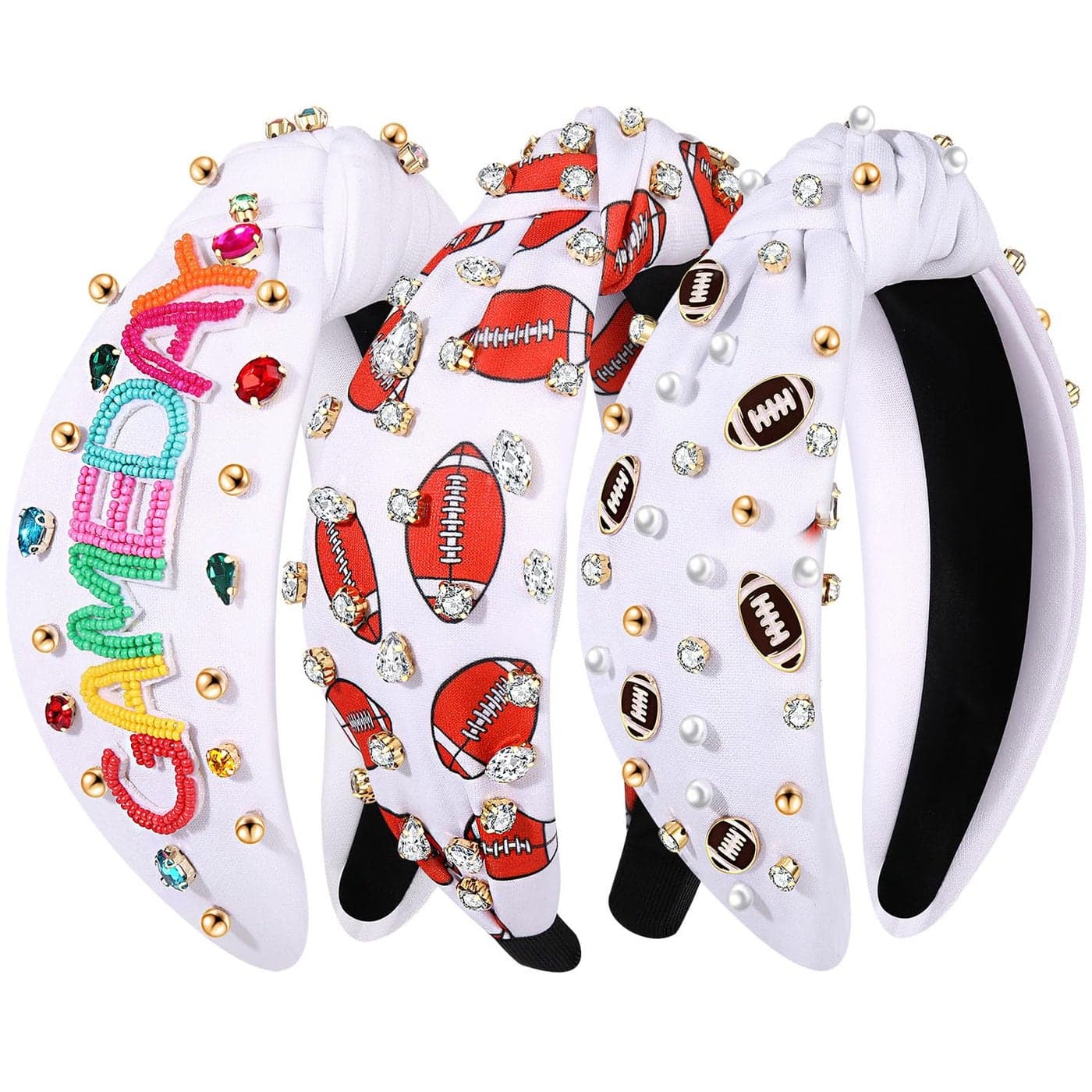 NVENF Game Day Accessories for Women Football Headband Crystal Pearl Knotted Headbands Game Day Football Mom Hair Accessories Sport Team Spirit Accessory Party Favors Gifts Pattern B